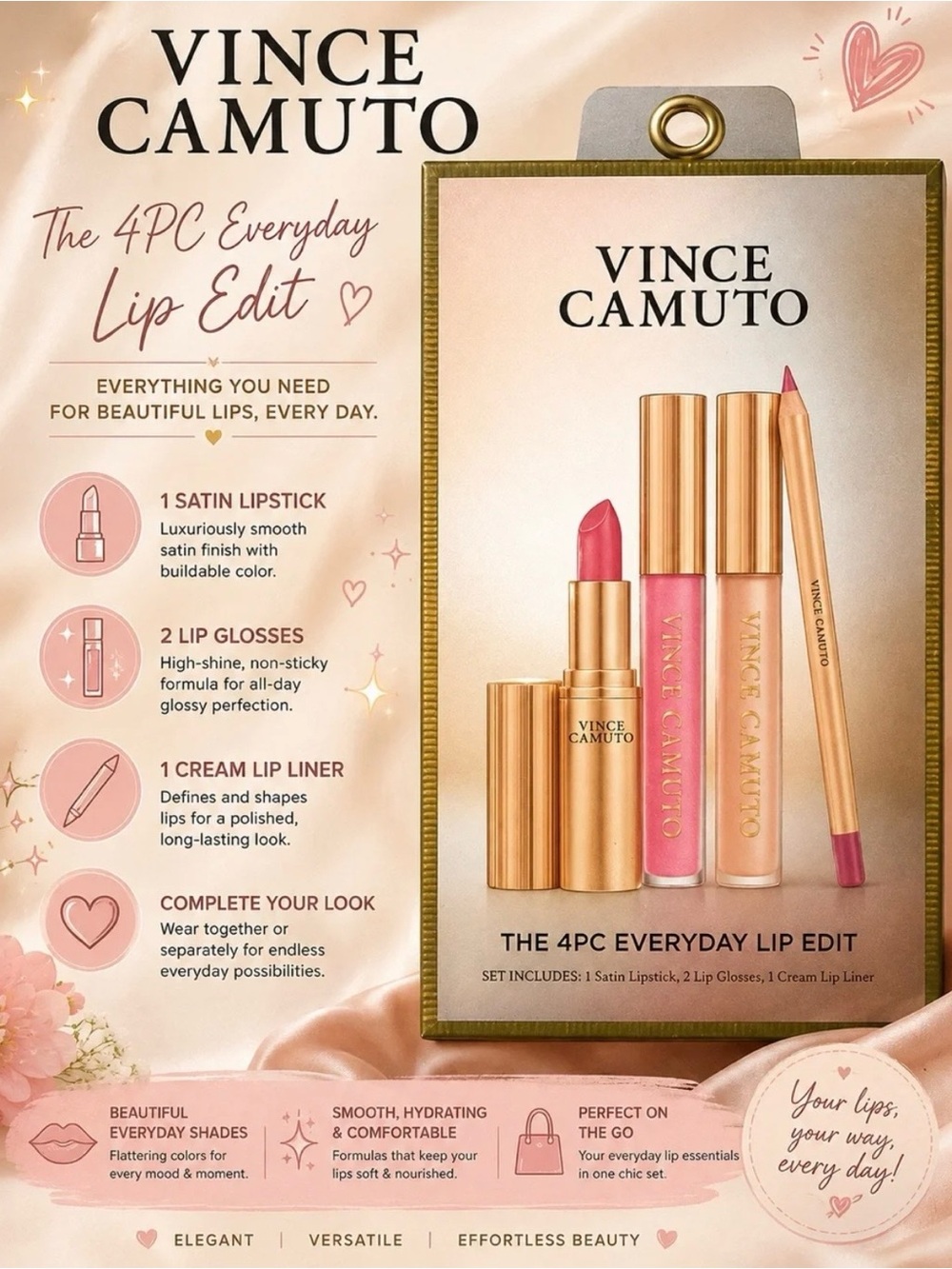 Vince Camuto 4PC Everyday Lip Edit - Pink Shades